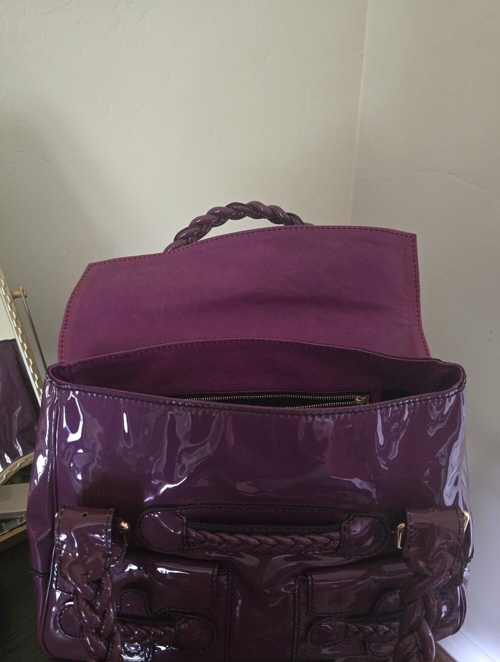 Valentino Garavani Histoire Braided Purple Patent Leather Handbag - Picture 8 of 15